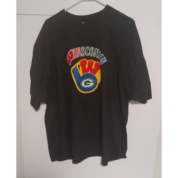 Port & Company 50/50 Other - Wisconsin Sport Black T-Shirt  Packers Brewers Badgers  "ALL WISCONSIN" Size 3XL